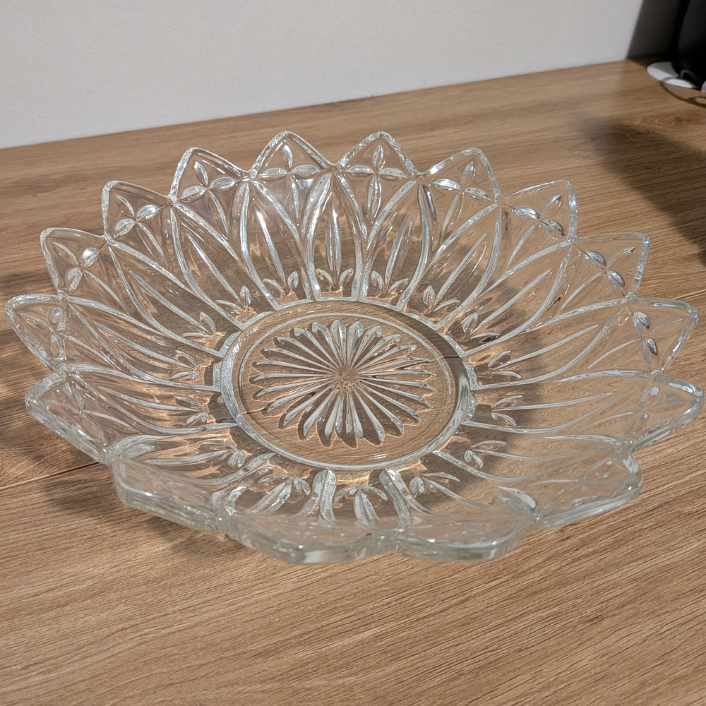 Elegant Clear Glass Decorative Bowl Etched Decor Kitchen Home